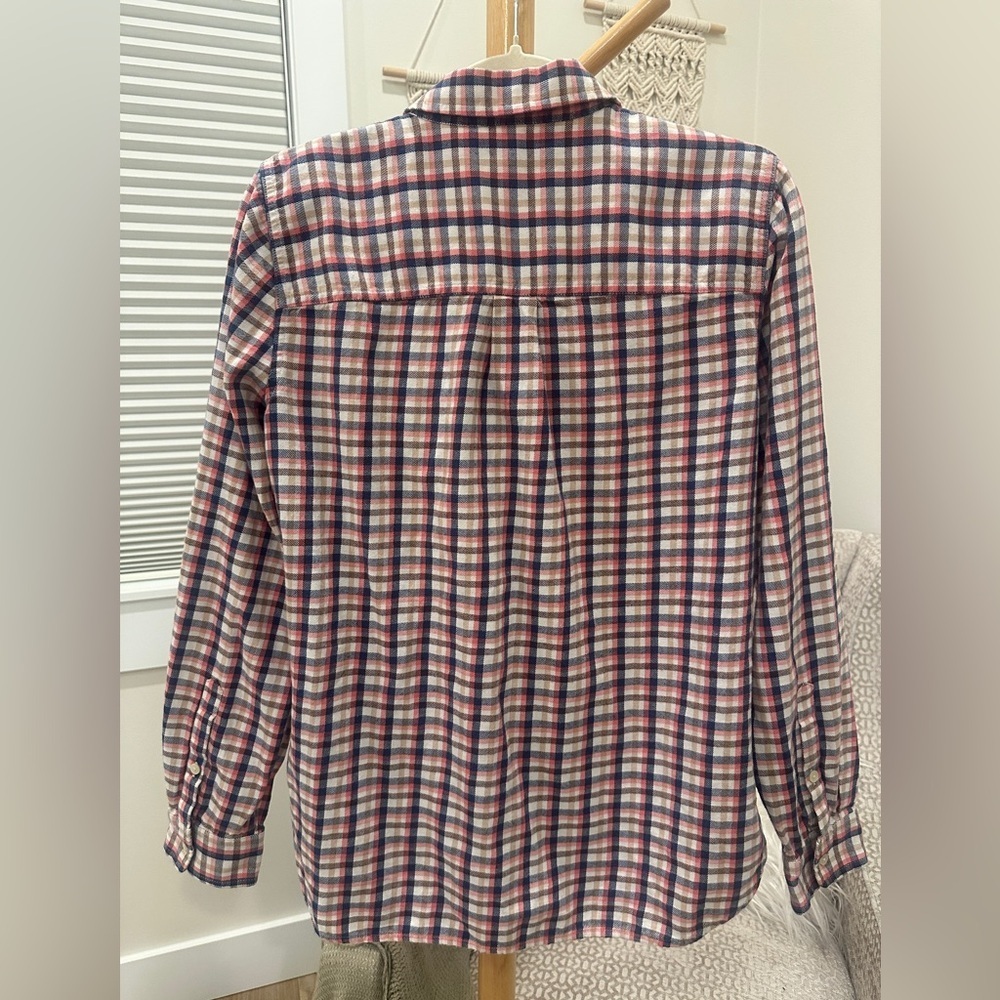 Madewell Plaid Button Front Shirt | Red Navy Cream | Large - Picture 4 of 6